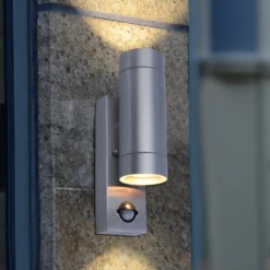 Lutec Rado Up/Down PIR Outdoor Wall Light - Stainless Steel