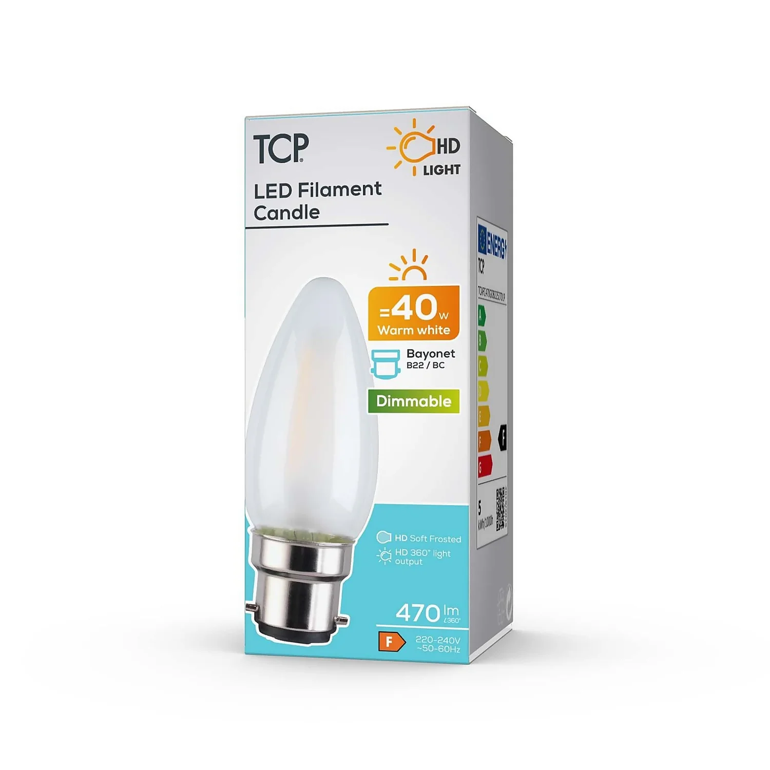 TCP Filament Candle Coat 40W BC Dimmable Warm Light Bulb - Image 2