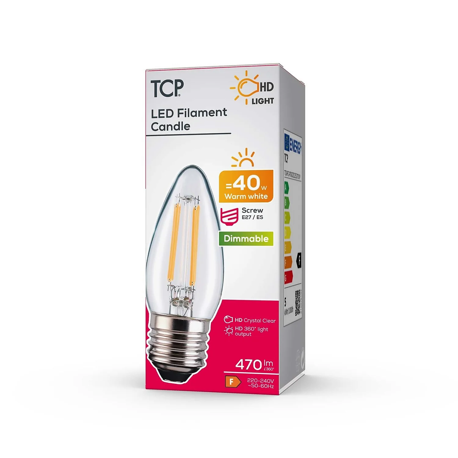 TCP Filament Candle Clear 40W ES Warm Dimmable Light Bulb - Image 2
