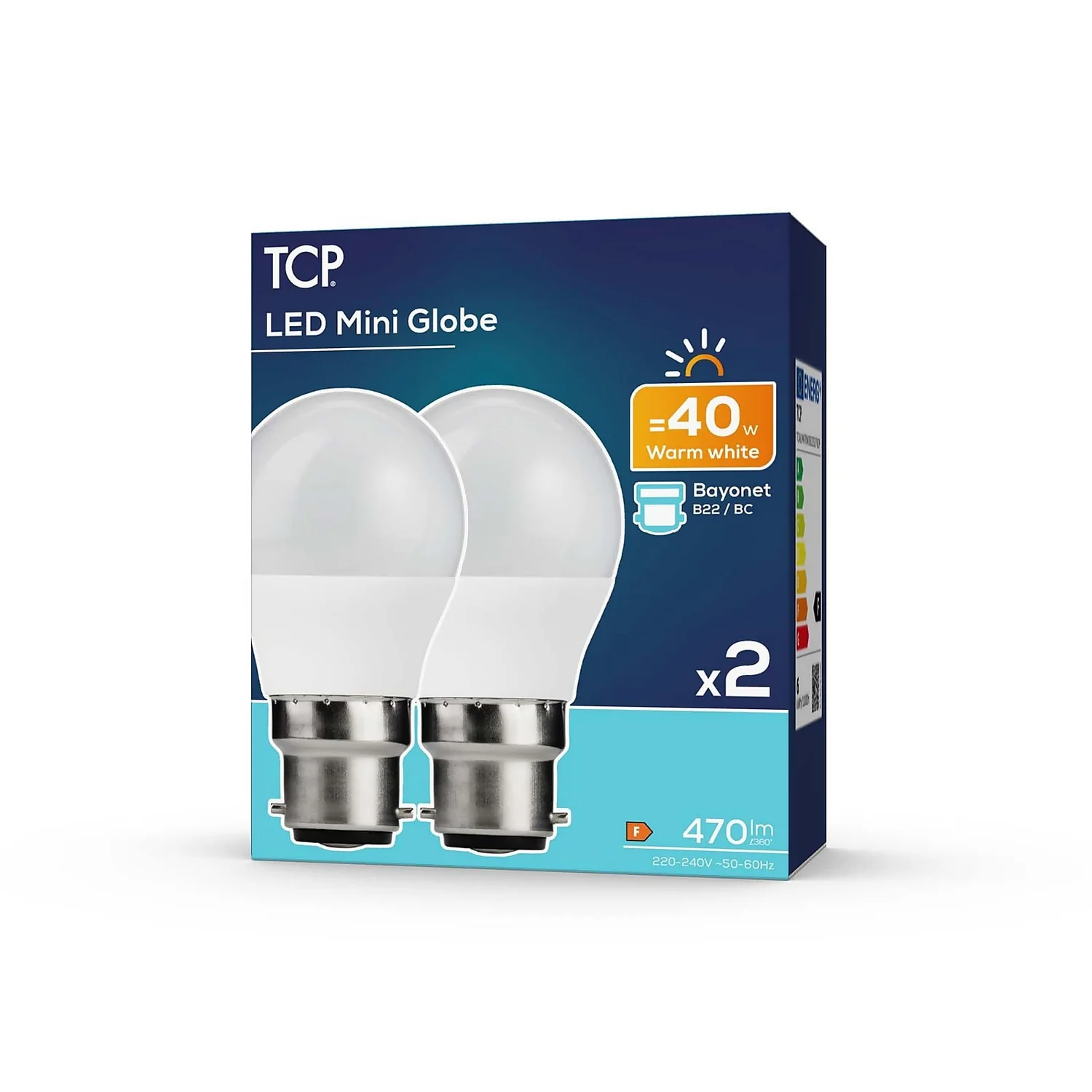 TCP LED Globe 40W BC Warm Non Dimmable Light Bulb - 2 Pack - Image 2
