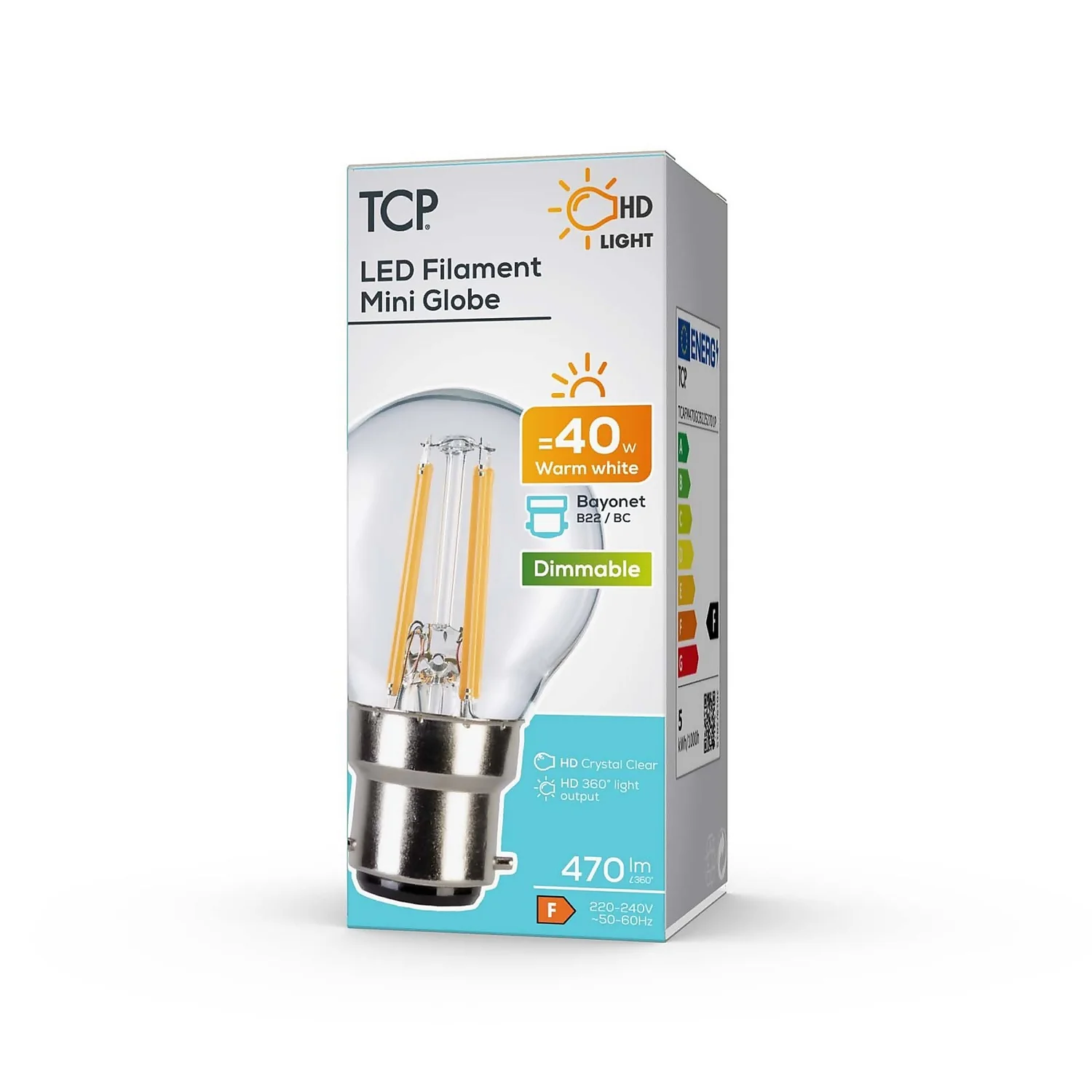 TCP Filament Globe Clear 40W BC Warm Dimmable Light Bulb - Image 2