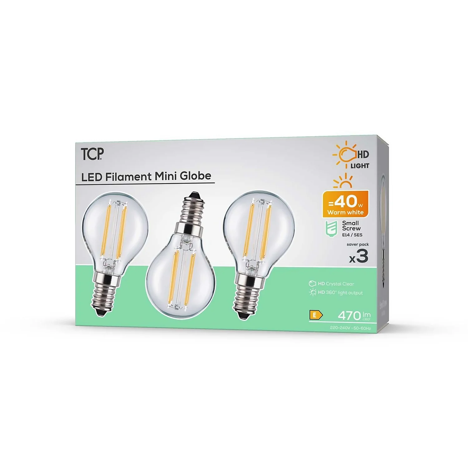 TCP Filament Globe Clear 40W SES Warm Light Bulb -3 Pack - Image 2
