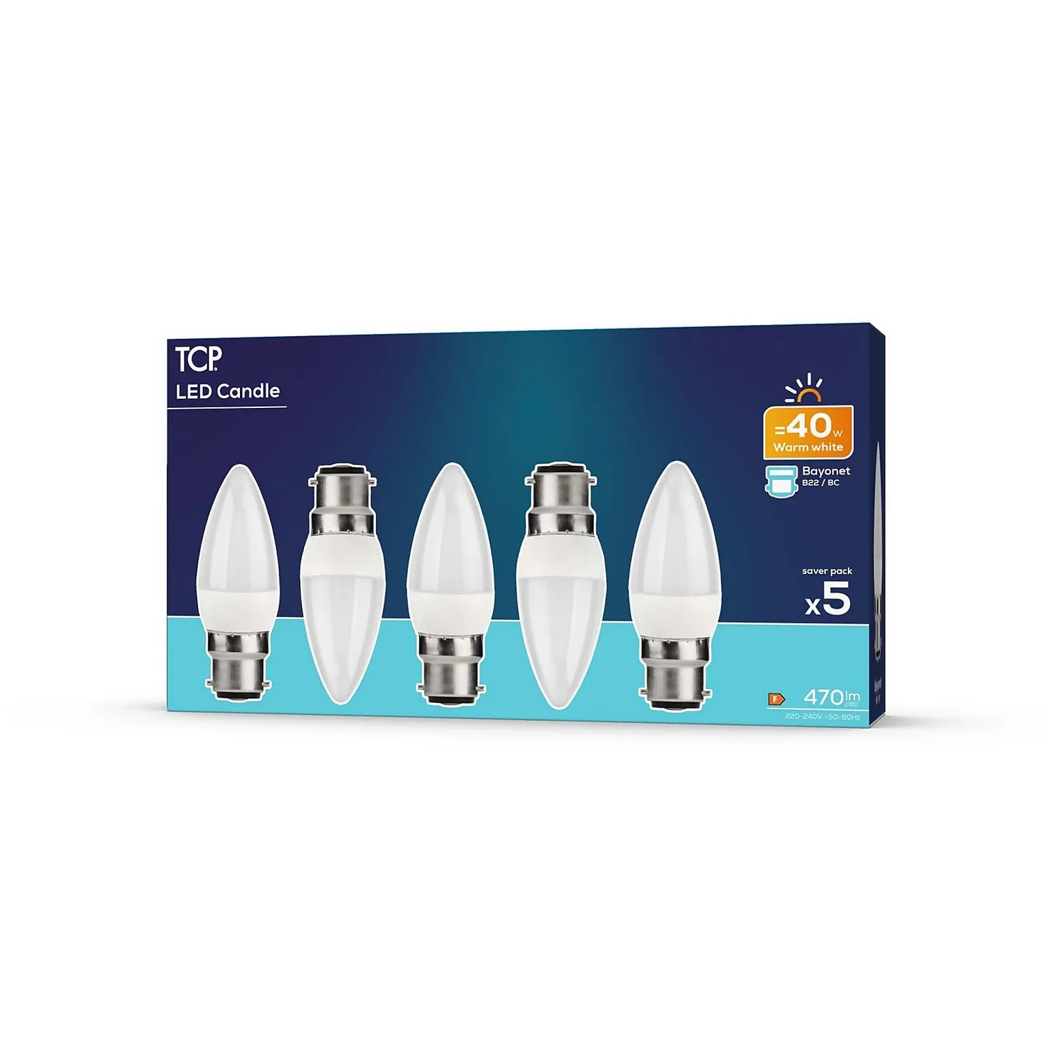 TCP LED Candle 40W BC Warm Light Bulb - 5 Pack - Image 2