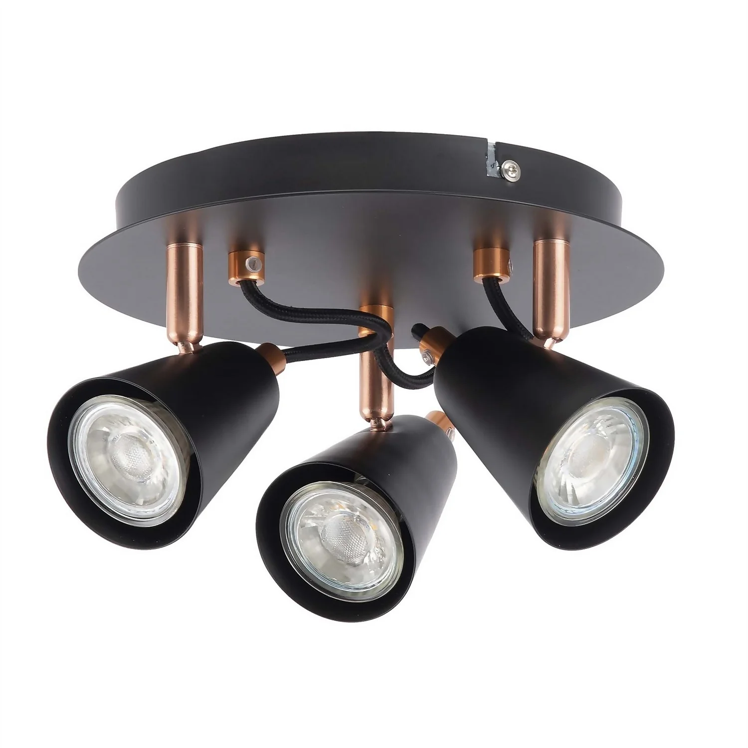 Emma 3 Lamp Spotlight Plate - Black & Copper