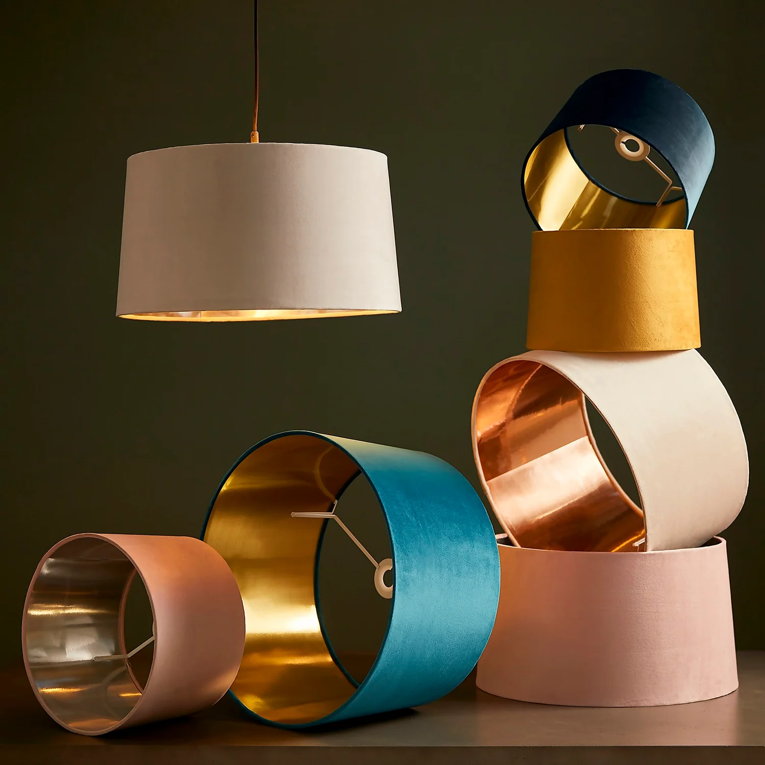 House Beautiful Samet Velvet Drum Shade - Teal - 45cm - Image 2