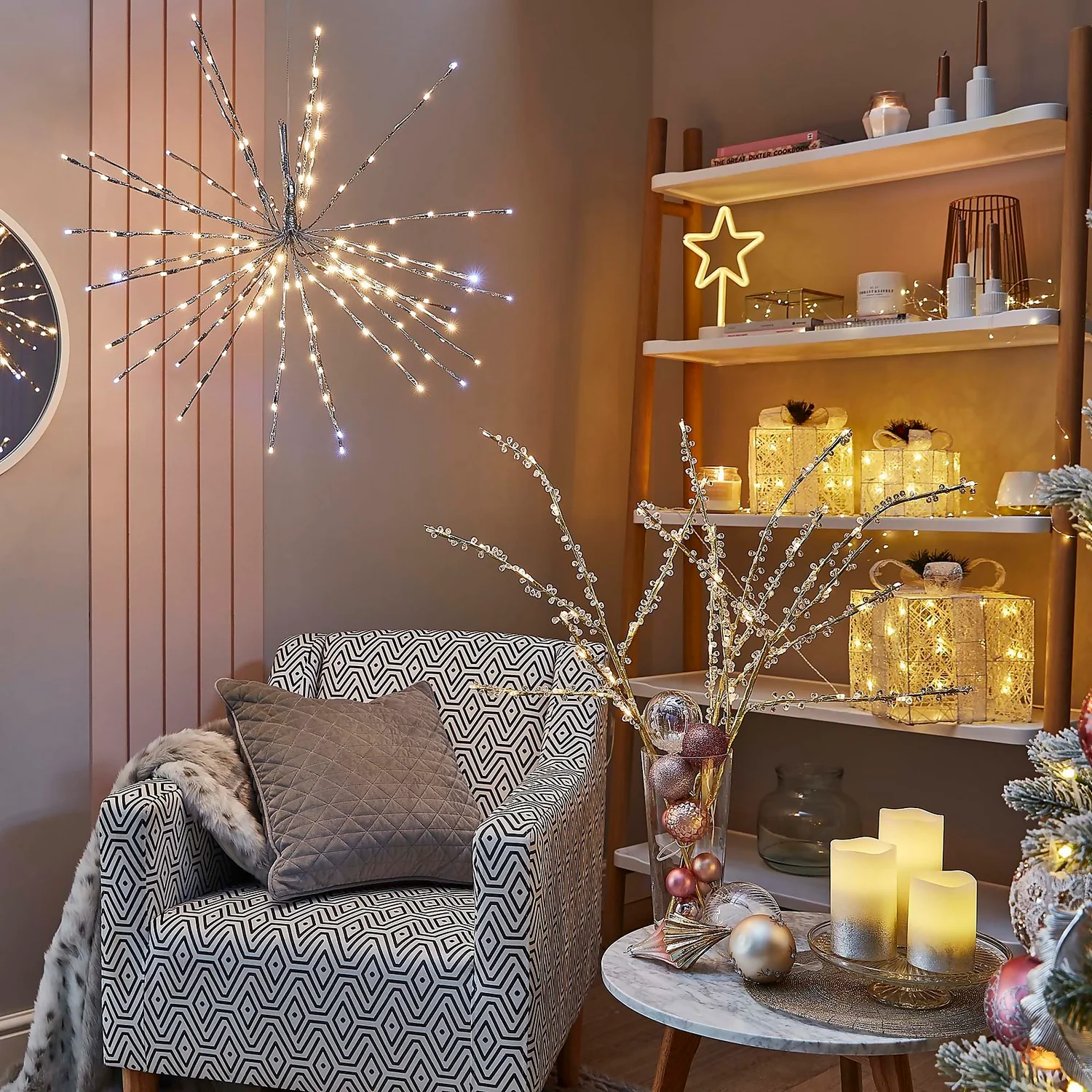 Gold Crystal Branch Christmas Lights - Set Of 3 (Battery Operated) - Image 2