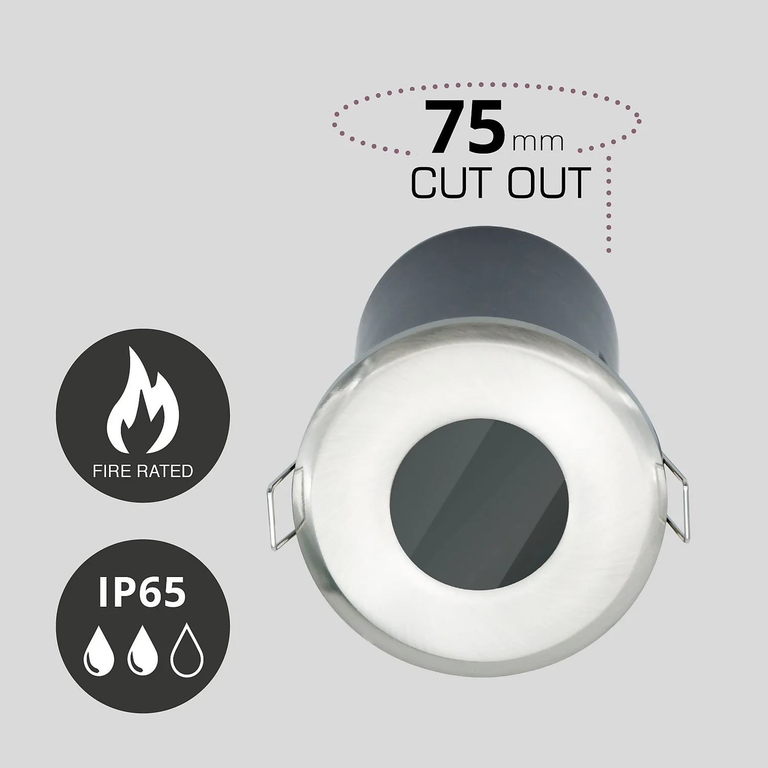 Fixed Fire Rated IP65 Pack 3 Downlights - Brushed Nickel - Image 3