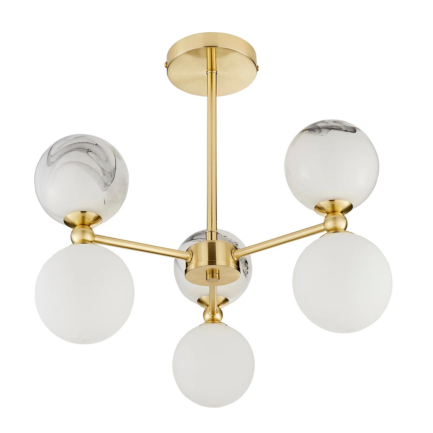 House Beautiful Delta 3 Light Marble Pendant - Brass & Opal - Image 3