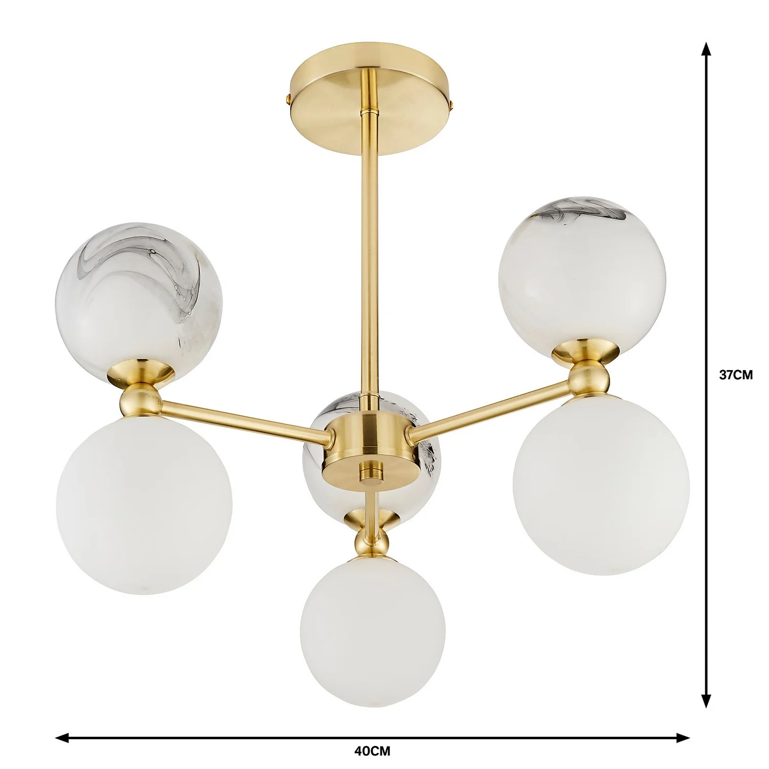 House Beautiful Delta 3 Light Marble Pendant - Brass & Opal - Image 5
