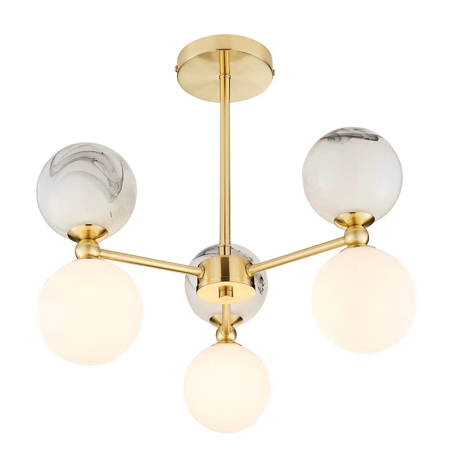 House Beautiful Delta 3 Light Marble Pendant - Brass & Opal - Image 2