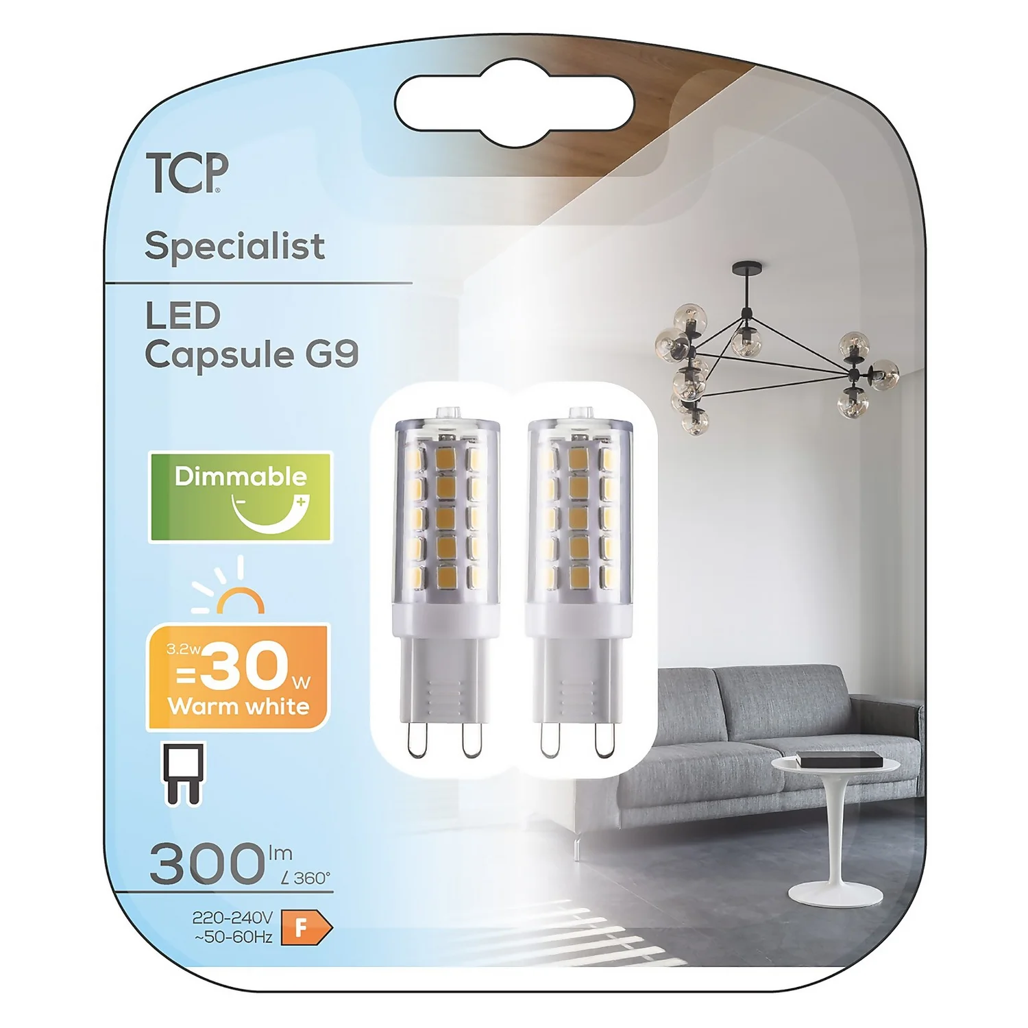 LED G9 3.2W, 30W Equivalent 2Pin Warm White Dimmable 2pk - Image 2