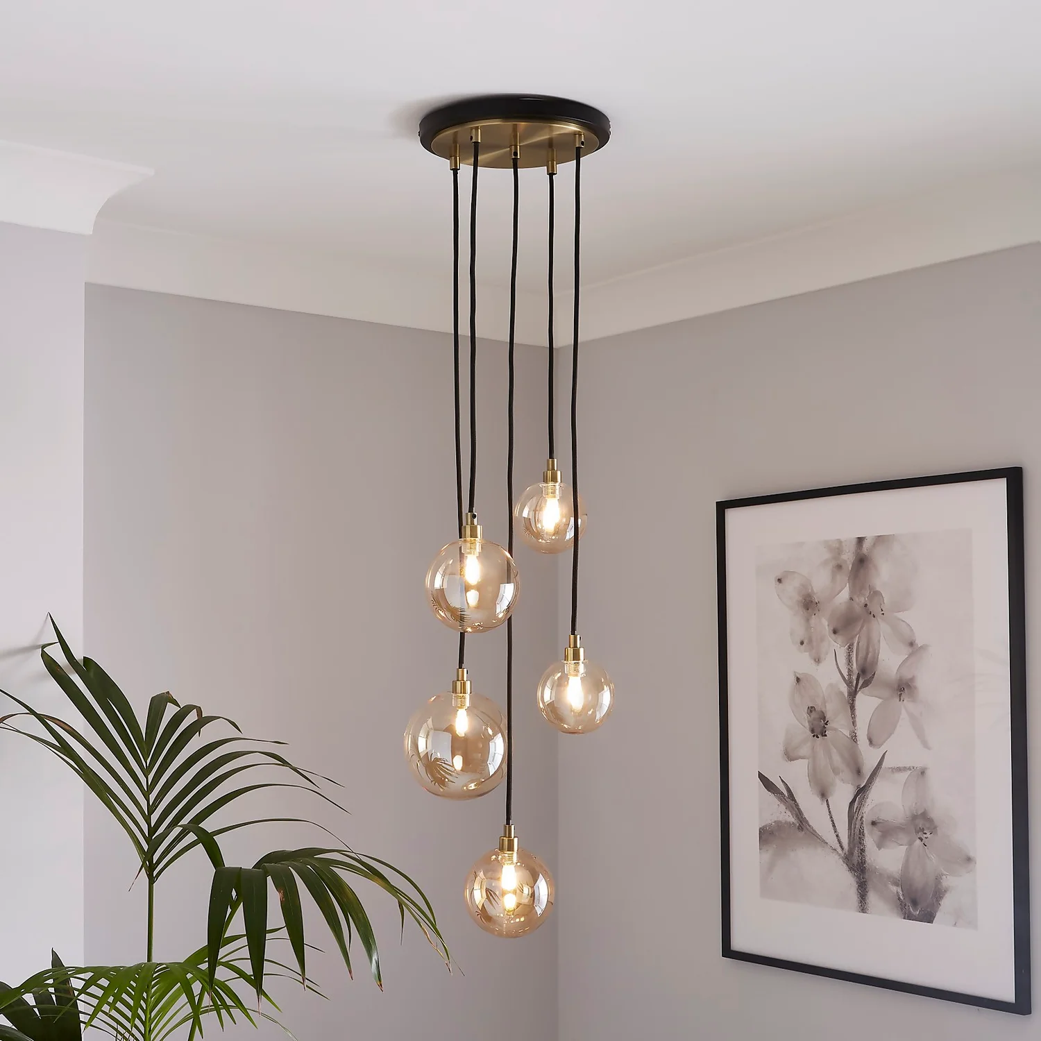 Shoreditch Five Light Cluster Light - Champagne & Brass