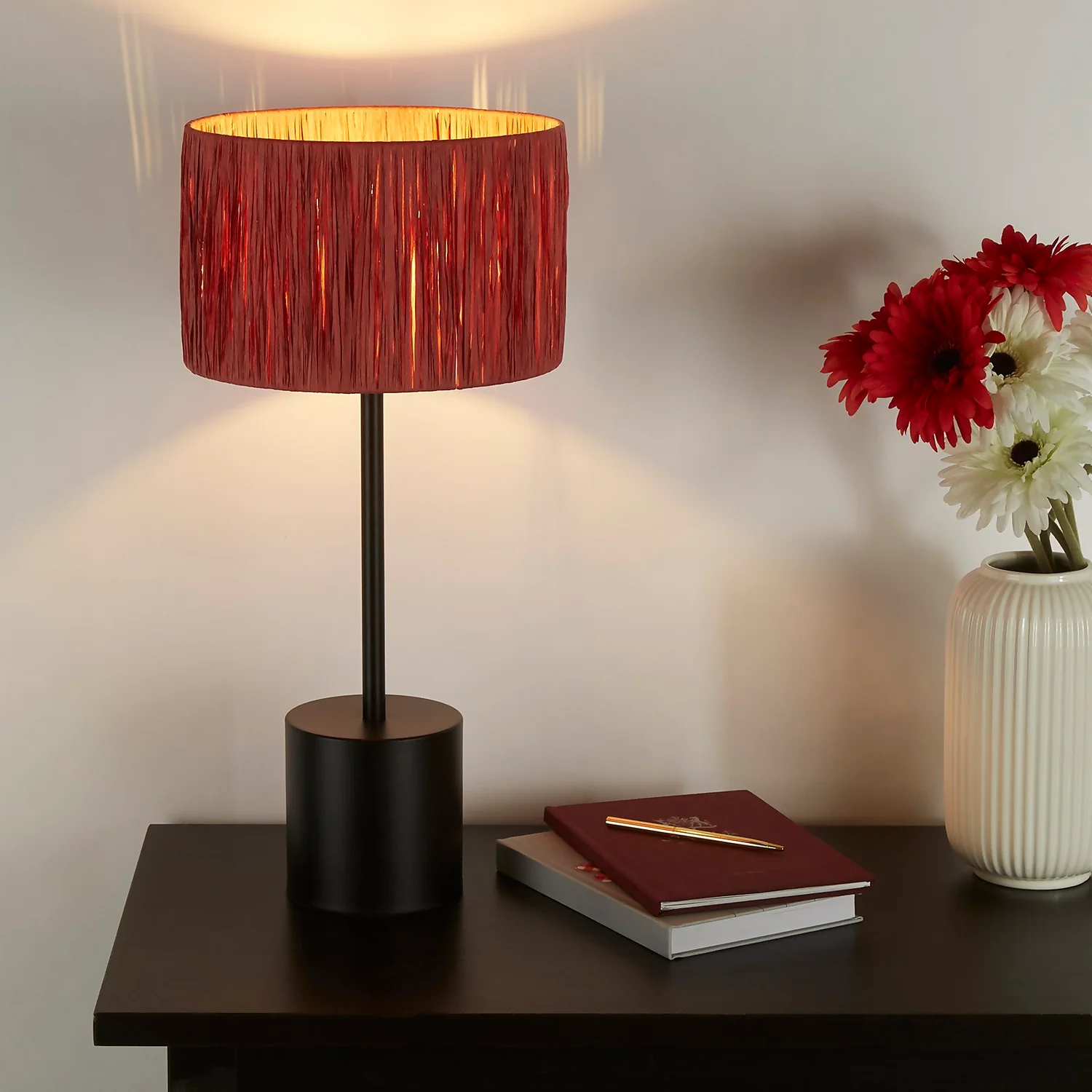 Raffia Table Lamp - Pink & Black - Image 6