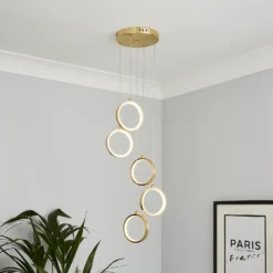 Lenox LED 5 Ring Cluster Pendant Ceiling Light - Brass