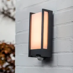Lutec Qubo LED Outdoor Wall Light With PIR Motion Sensor - Anthracite