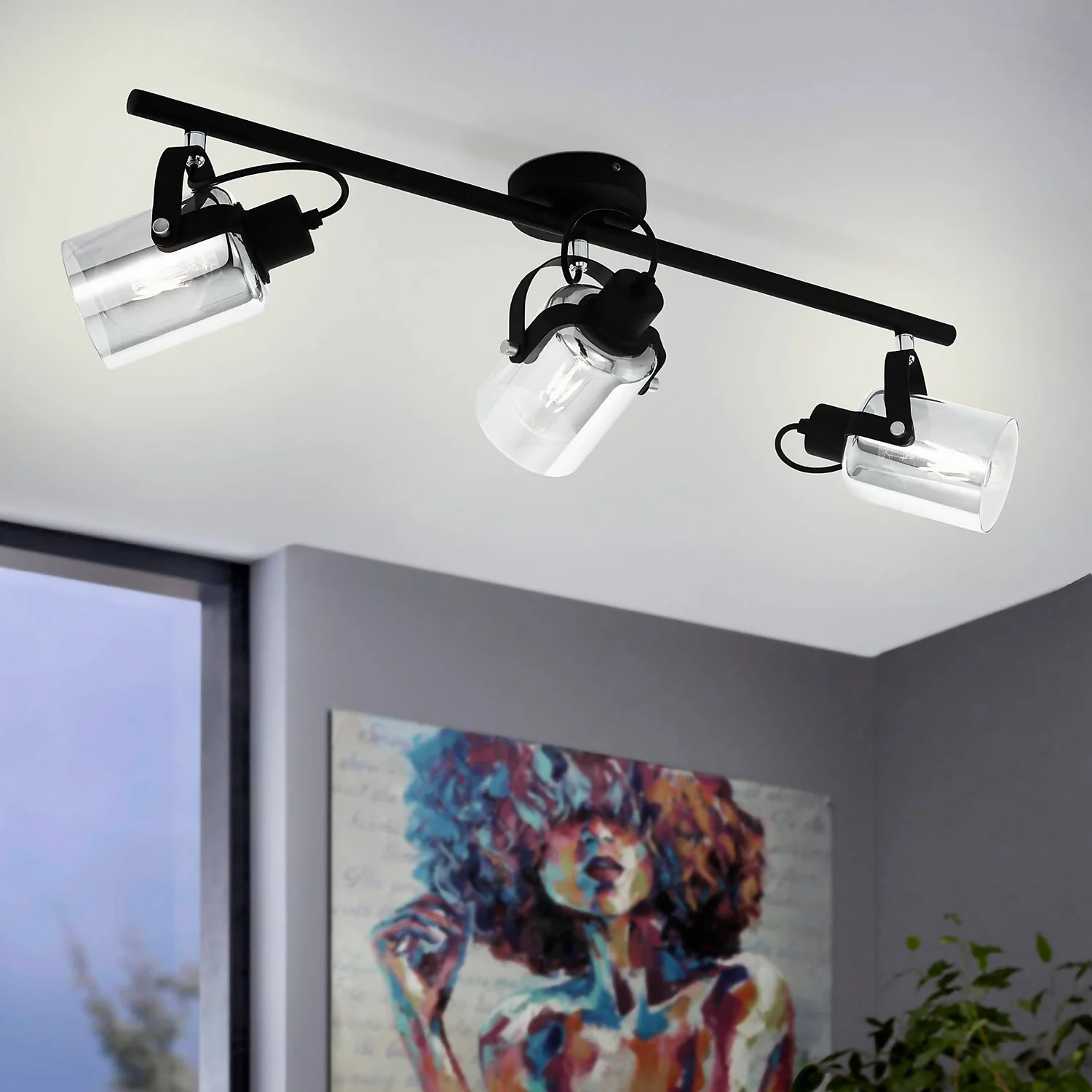 Eglo Berregas 3 Lamp Spotlight - Black & Transparent - Image 3