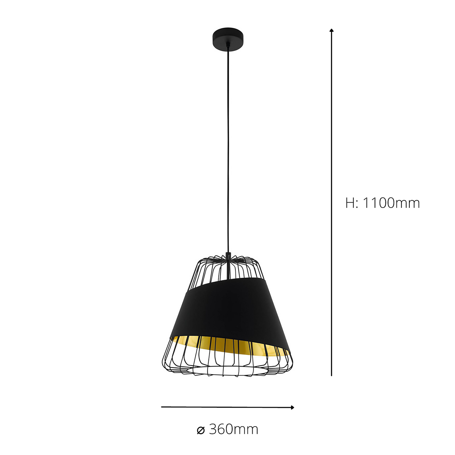 Eglo Austell Pendant Ceiling Light - Black & Gold - Image 4