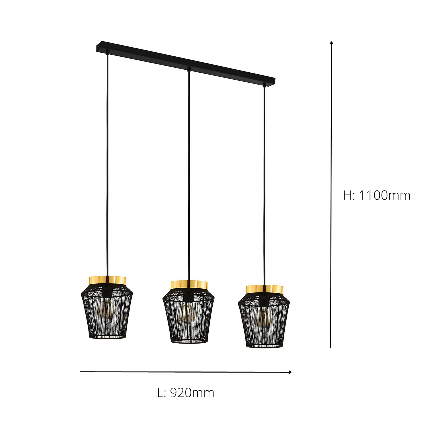 Eglo Escandidos 3 Lamp Diner Bar Light - Black - Image 4