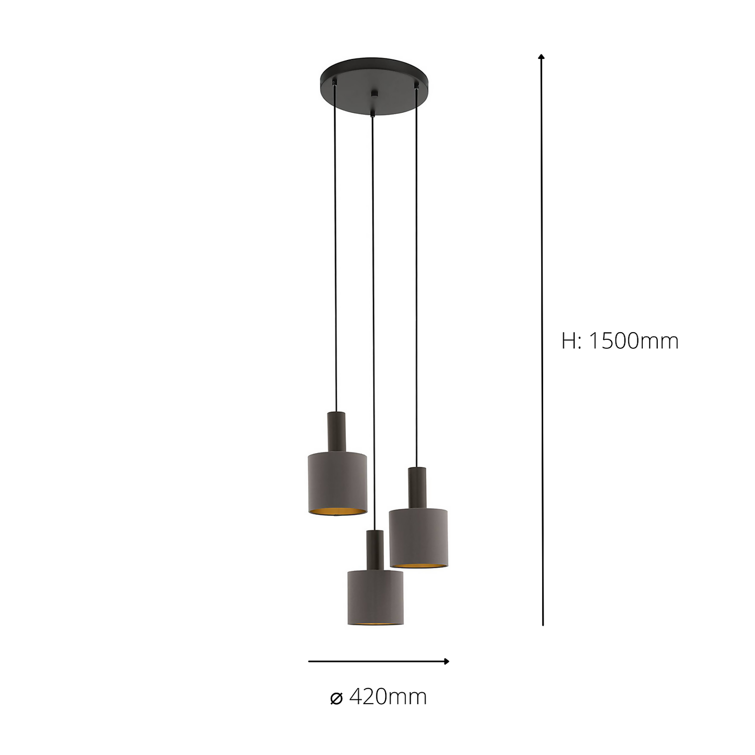 Eglo Concessa 1 3 Lamp Pendant Ceiling Light - Cappuccino & Gold - Image 5