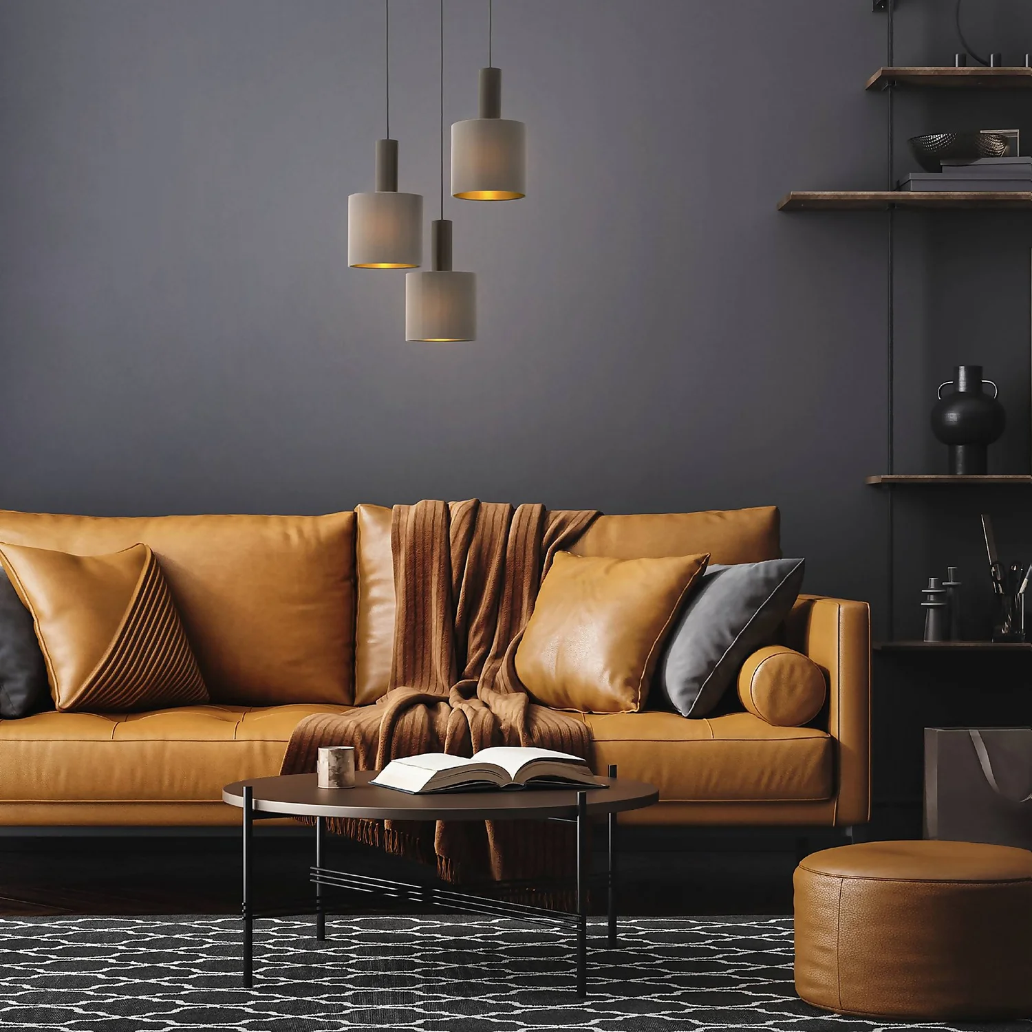 Eglo Concessa 1 3 Lamp Pendant Ceiling Light - Cappuccino & Gold - Image 3